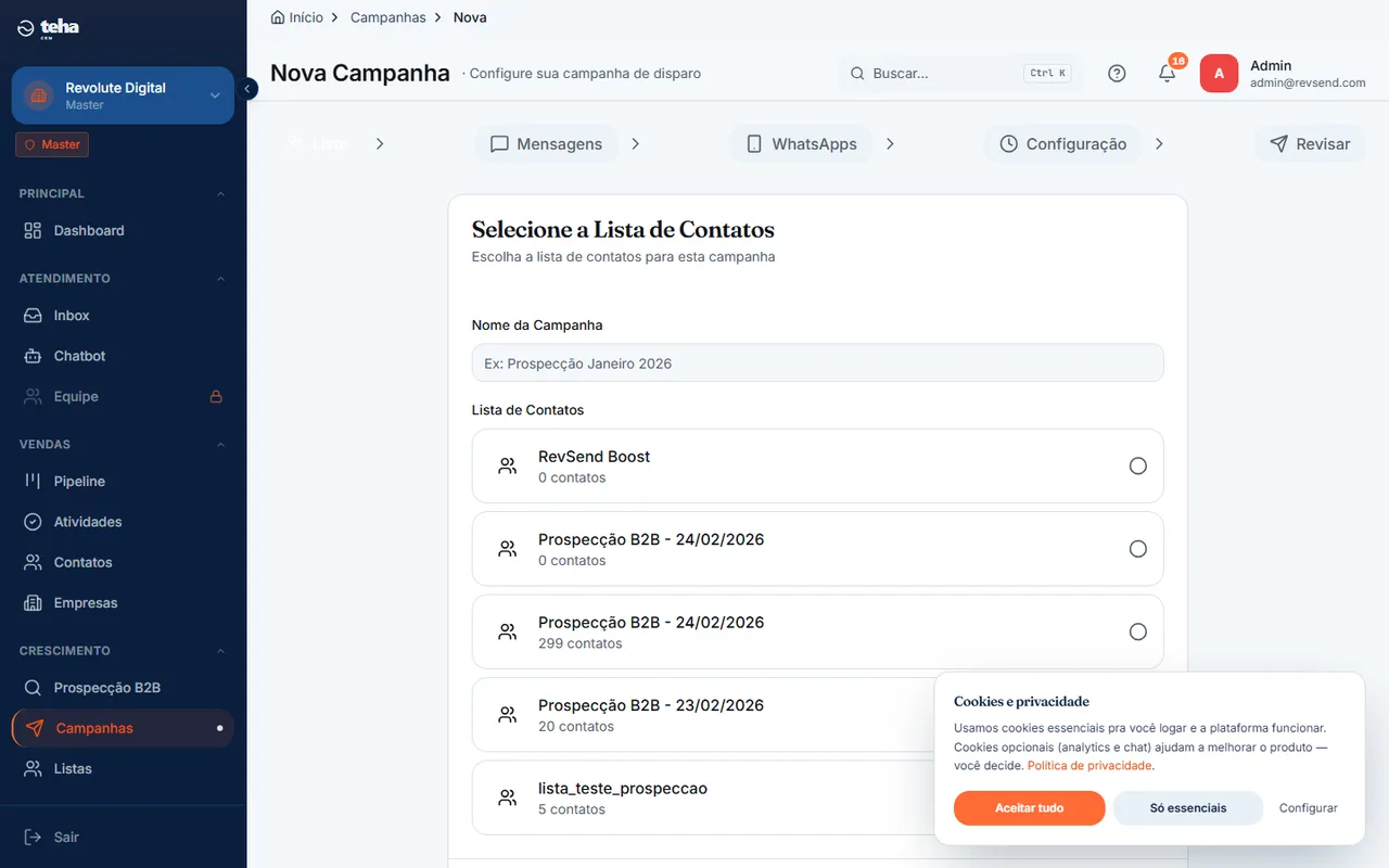 Wizard de nova campanha