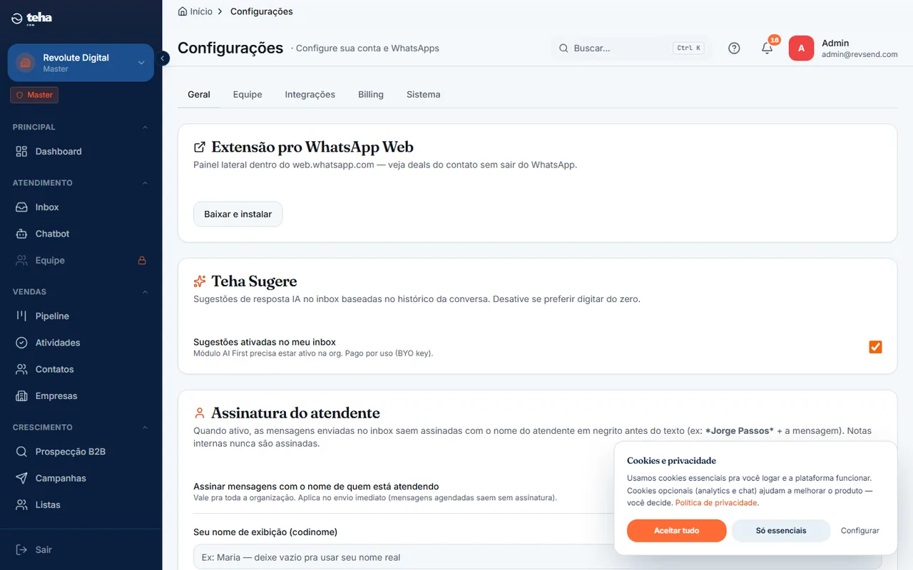 Convidar membro em Configurações