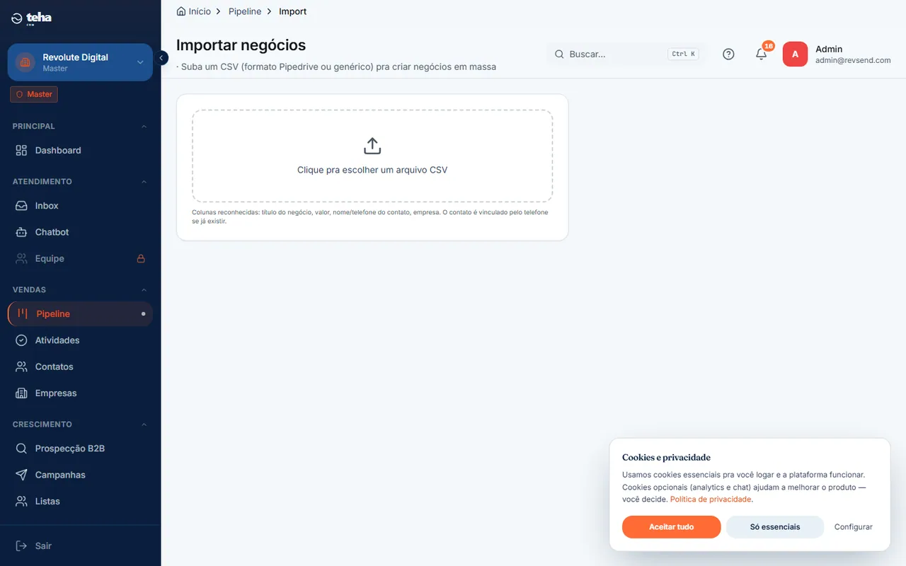 Importar negócios via CSV